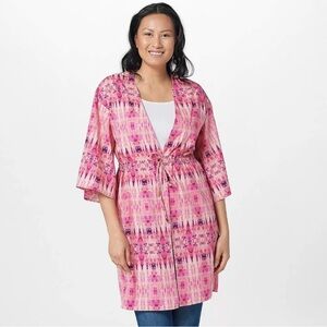 AmberNoon II by Dr. Erum Ilyas UPF 30 Printed Cardigan Pink Coral Size Small‎